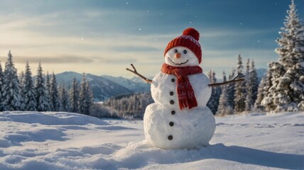 Obraz premium Funny snowman in the winter forest