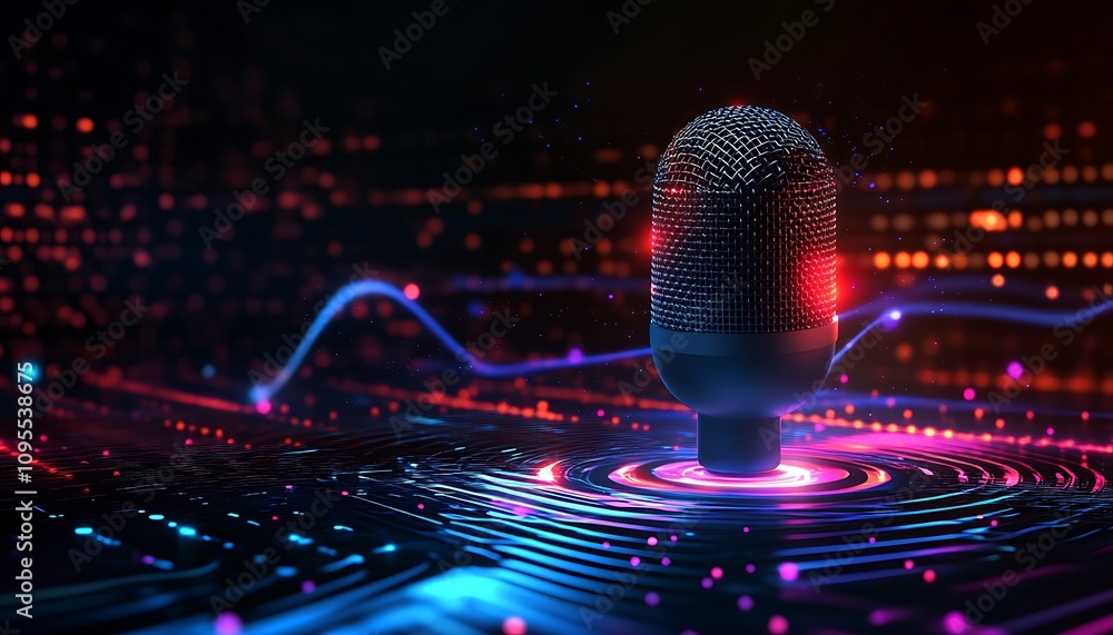Aufkleber a microphone on a digital background with sound waves, symbolizing audio and technology.