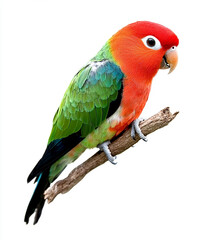 Obraz premium Colorful Parrot with Bright Plumage on a Branch Isolated on a White Background