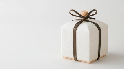Traditional sake box with wooden texture, elegant simplicity, white backdrop