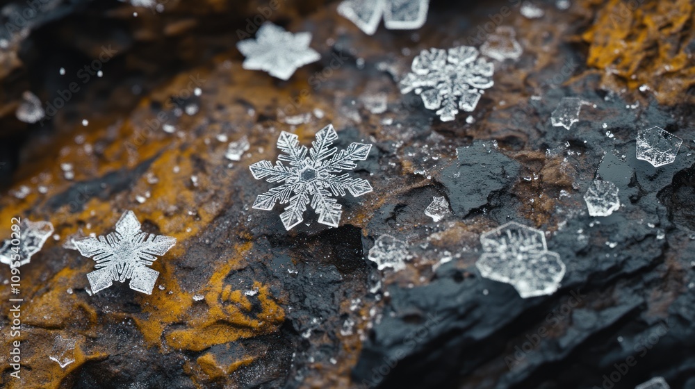 Poster A Close-Up of a Delicate Snowflake on a Rough, Textured Surface