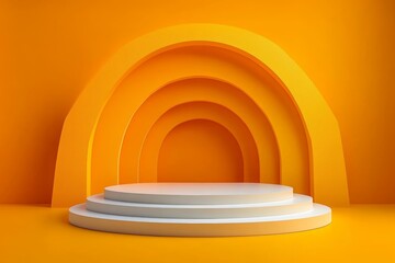 Obraz premium Minimalist Modern Stage Setup with Round Platforms on Bright Orange Background