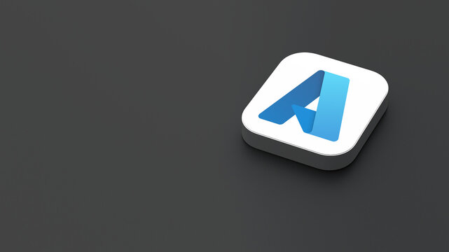 3D-rendered icon of the Microsoft Azure app logo, featuring a sleek, minimalistic design. The logo appears on a dark gray background within a white square with rounded corners.