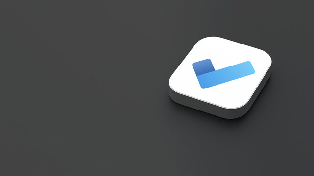 3D-rendered icon of the Microsoft To Do app logo, featuring a sleek, minimalistic design. The logo appears on a dark gray background within a white square with rounded corners.