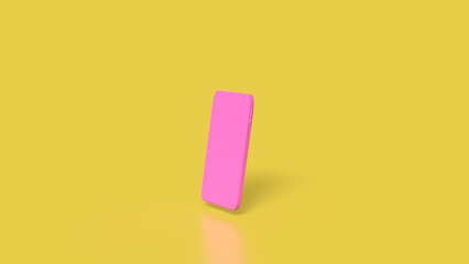 The pink mobile on yellow background for love applications concept 3d rendering.