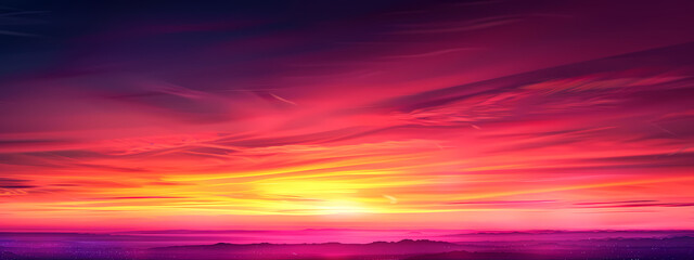 Fototapeta premium A breathtaking sunset over rolling hills, showcasing vibrant hues of purple, pink, and orange blending seamlessly into the sky.