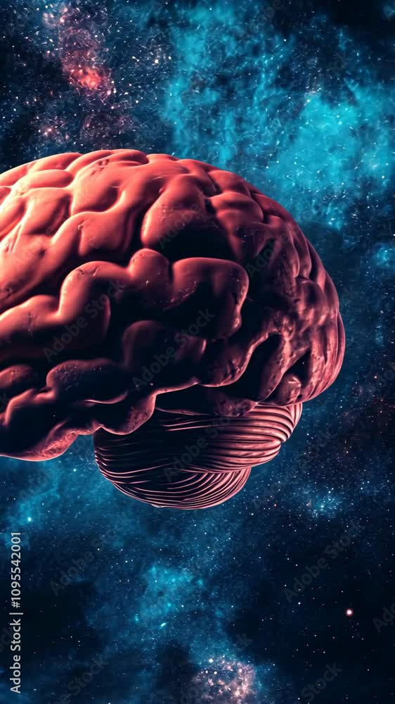 Poster exploring the connection between the human brain and the universe in a cosmic setting