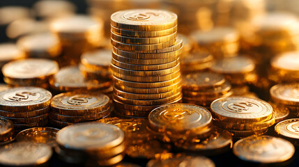 Golden Coin Stacks 3D Illustration