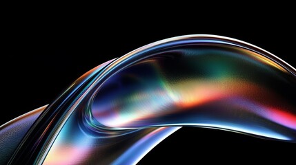 Iridescent Metallic Ribbon Abstract CGI Render on Black Background