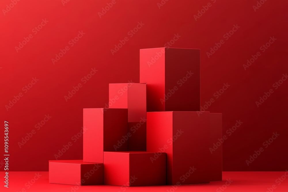Poster red cube platform abstract display scene for modern presentation and product showcase