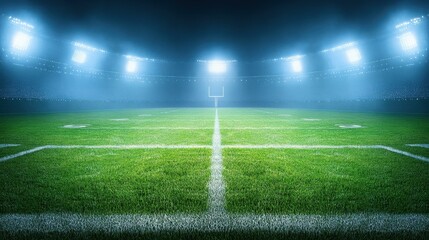 Obraz premium Experience the thrill of night football on a vibrant field, where every play ignites excitement under dazzling stadium lights.