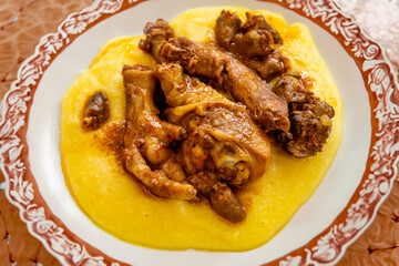 Rustic Brazilian dish, free-range chicken with polenta. Real food