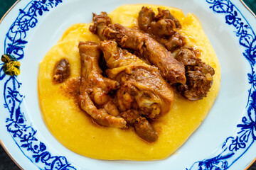Rustic Brazilian dish, free-range chicken with polenta. Real food
