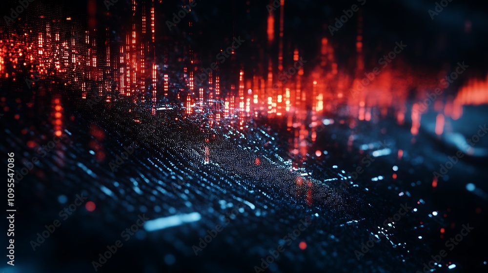 Poster Abstract visualization of data with glowing lines and patterns.