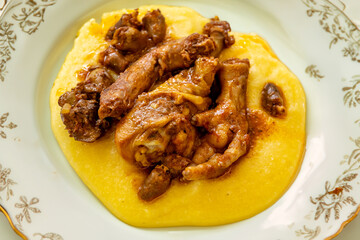 Rustic Brazilian dish, free-range chicken with polenta. Real food