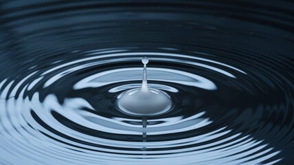 White milk drop forming circular ripples on surface.