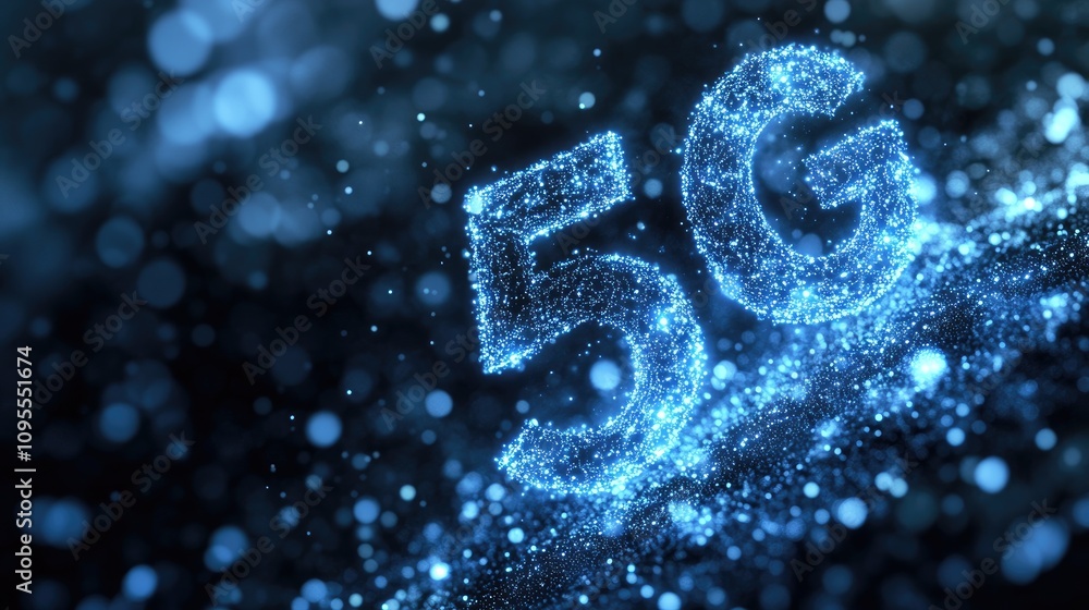 Poster bright and shimmering 5g technology concept featuring a glowing digital representation of 5g with ab