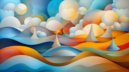 A surreal landscape with floating islands and waterfalls cascading into the sky