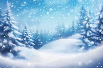 christmas background with snow and tree
