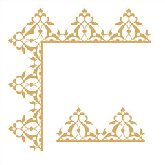 Vector illustration of golden corner design frame border, islamic ornament. Suitable for use as frame borders, calligraphy, certificates.