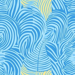 Colorful Tropical Leaf Pattern Seamless Background Digital Illustration