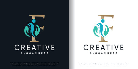 initial f logo design with creative and massage concept premium vector