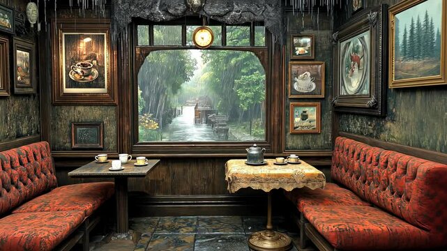 vintage tearoom on a rainy day