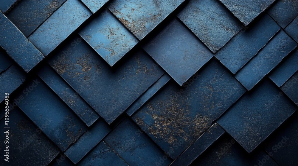Poster close-up of textured blue slate roof tiles with abstract surface patterns and industrial design elem