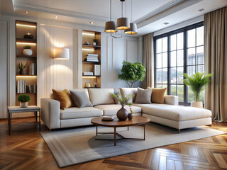 Fototapeta premium modern living room interior design with white sofa
