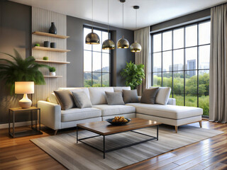 modern living room interior design with white sofa