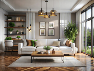 modern living room interior design with white sofa