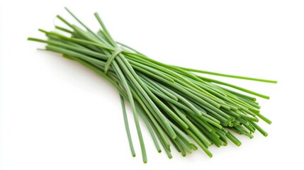 Fototapeta premium A fresh bunch of chives with its slender green stems and mild onion flavor, Each stem’s bright color and subtle imperfections captured with precision