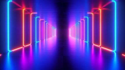 Futuristic Neon Lights Abstract Geometric Structure Background in Cyberpunk Style