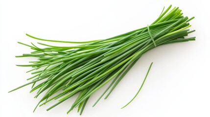 A fresh bunch of chives with their vibrant green color and delicate stems, Each chive&rsquo;s bright green color and subtle imperfections captured with precision