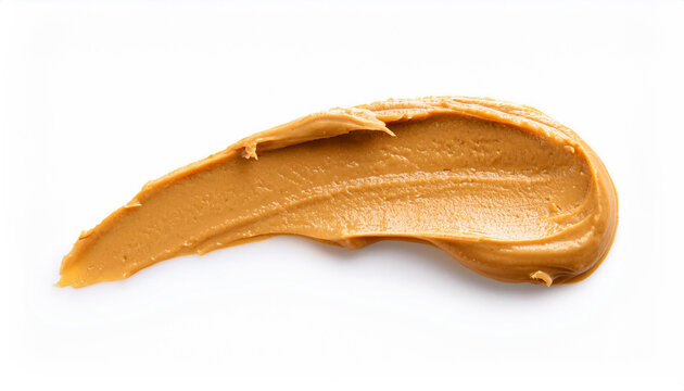 Smear of tasty nut butter isolated on white, top view