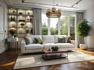 Fototapeta premium modern living room interior design with white sofa