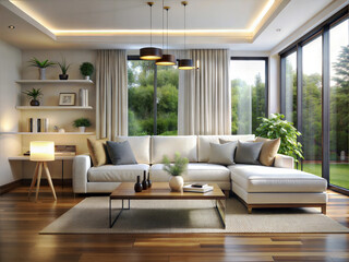 Fototapeta premium modern living room interior design with white sofa