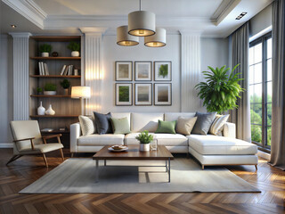 Fototapeta premium modern living room interior design with white sofa
