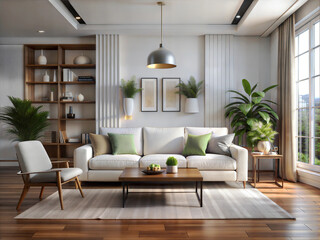 Fototapeta premium modern living room interior design with white sofa
