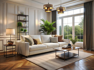 modern living room interior design with white sofa