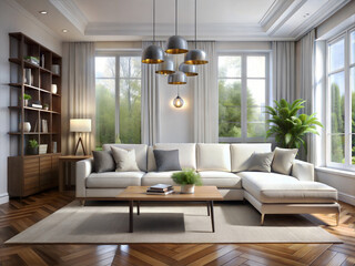 Fototapeta premium modern living room interior design with white sofa