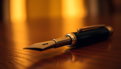 Fountain Pen, Elegant Writing Tool, Fountain Pen on Table, Ink Pen, Classic Stationery, Desk Item, Minimalist Design, Professional Aesthetic, Artistic Tool, Vintage Charm, Desk Decor, AI Generated