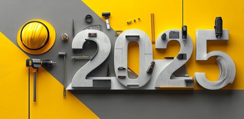 Innovative 2025 Construction Theme Design for New Year with Tools and Industrial Style