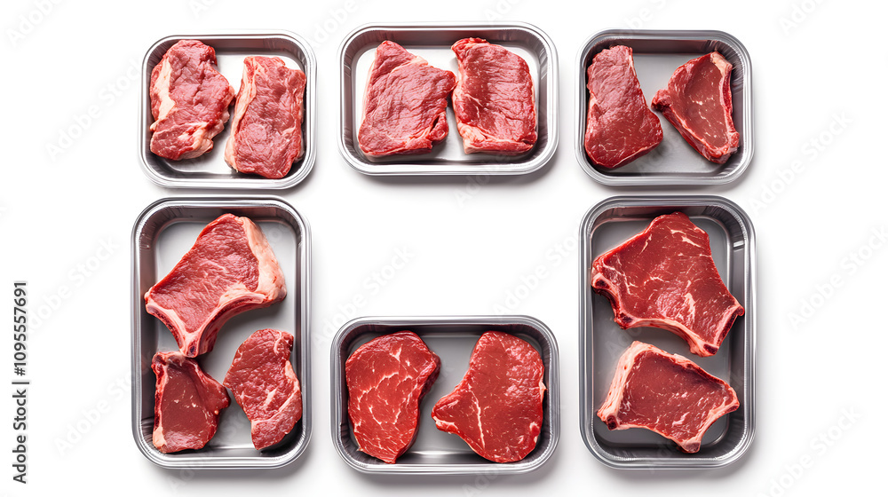 Poster set of empty meat trays arranged in a circle