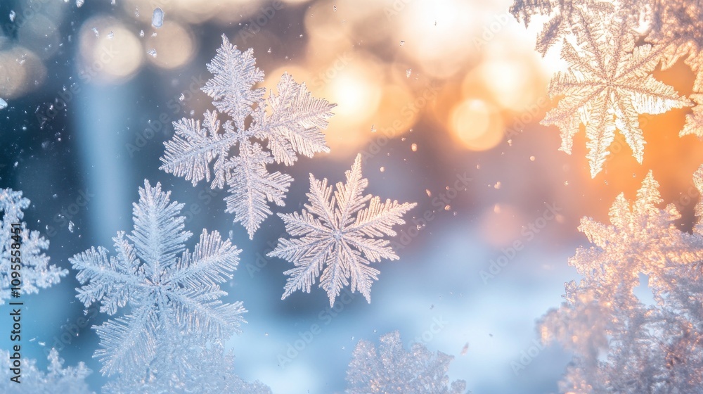Poster Delicate Snowflake Patterns on a Frosted Windowpane