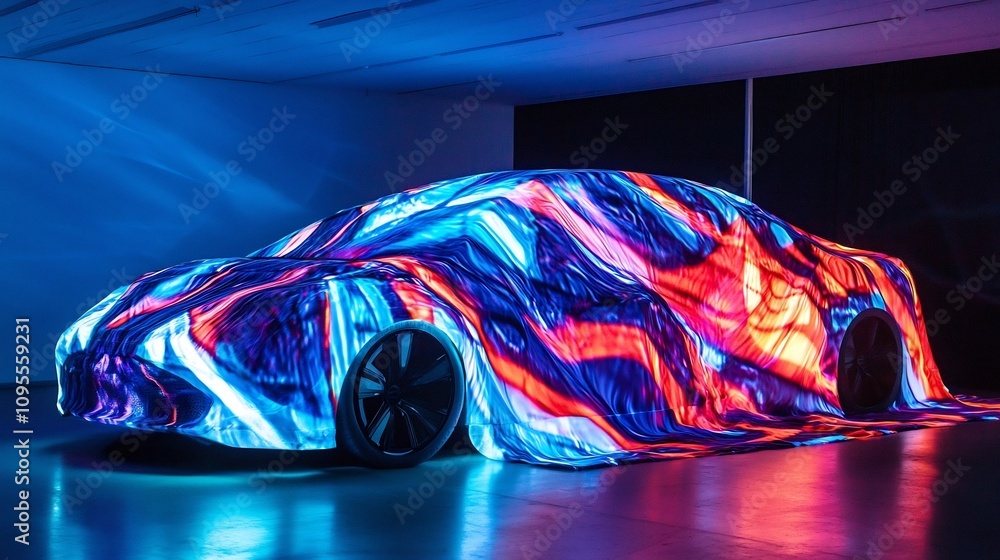 Aufkleber a high tech transport vehicle enveloped in a captivating digital projection cloth that displays an a