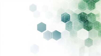 Abstract green pentagon and hexagon patterns with a subtle gradient on a pure white background creating a fresh natural and harmonious visual for corporate branding technology and design applications