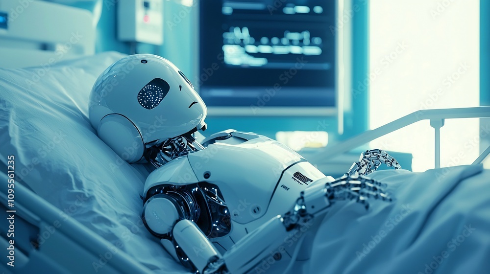 Poster advanced robotic assistant providing comprehensive care and monitoring to patient in modern hospital