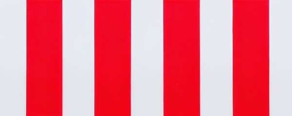 Bright red strips create a bold visual pattern against a white background in an abstract artwork