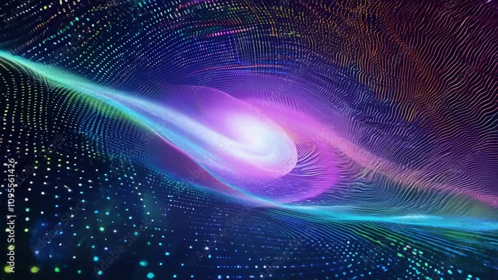 Poster colorful abstract digital wave pattern vibrant purple and blue hues creating mesmerizing visual dept